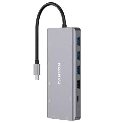 Docking usb 3.0 tipo-c canyon cns-tds12/ 1xvga/ 2xhdmi/ 4xusb/ 1xrj45/ 1xaudio/ 1xusb tipo-c/ 1xlector tarjetas/ gris oscuro