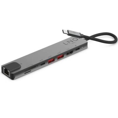 Docking usb tipo-c linq lq48010/ 1xusb tipo-c/ 2xusb/ 1xhdmi 4k/ 1xrj45/ 1xlector tarjetas sd y micro/ 1xusb tipo-c pd/ gris