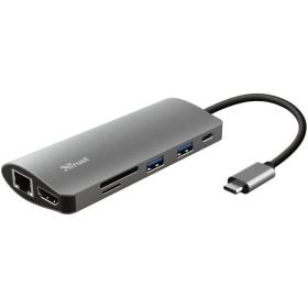 Docking usb tipo-c trust dalyx/ 2xusb/ 1xusb tipo-c pd/ 1xhdmi/ 1xrj45/ 1xlector tarjetas sd y microsd/ gris