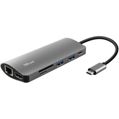 Docking usb tipo-c trust dalyx/ 2xusb/ 1xusb tipo-c pd/ 1xhdmi/ 1xrj45/ 1xlector tarjetas sd y microsd/ gris