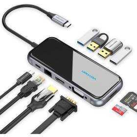Docking usb tipo-c vention tfghb/ 1xvga/ 1xhdmi/ 4xusb/ 1xusb tipo-c pd/ 1xrj45/ 1xlector tarjetas sd/ gris
