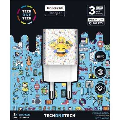 Cargador de pared tech one tech emojitech smile tec2502/ 2xusb/ 2.4a/ blanco