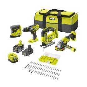 Pack taladro + amoladora + sierra de calar + lijadora ryobi one+ r18ck4f-252s/ 2 baterías 18v 5,0 y 2,0 ah/ cargador 2,0 a/