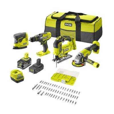 Pack taladro + amoladora + sierra de calar + lijadora ryobi one+ r18ck4f-252s/ 2 baterías 18v 5,0 y 2,0 ah/ cargador 2,0 a/