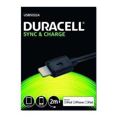 Cable usb lightning duracell usb5022a/ usb macho - lightning macho/ 2m/ negro