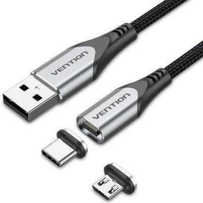 Cable de carga magnético usb tipo-c con adaptador microusb vention cqmhf/ usb macho/ usb tipo-c macho - microusb macho/ hasta