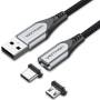 Cable de carga magnético usb tipo-c con adaptador microusb vention cqmhf/ usb macho/ usb tipo-c macho - microusb macho/ hasta