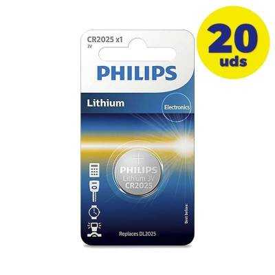Pack de 20 pilas de botón philips cr2025/ 3v