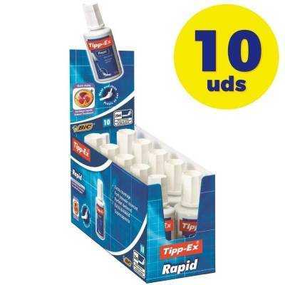 Caja de correctores de escritura líquida bic tipp-ex rapid fluid/ 20ml/ 10 unidades