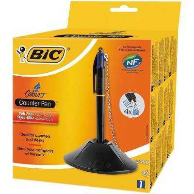 Bolígrafo de tinta de aceite retráctil bic 918515/ azul/ incluye base + cadena + 4 recambios de tinta