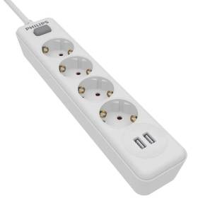 Regleta con interruptor philips spn3042wa/10/ 4 tomas de corriente/ 2 usb/ cable 2m/ blanco
