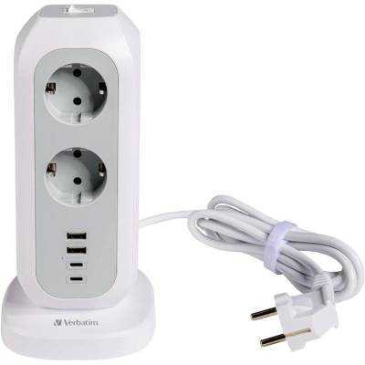 Regleta con interruptor verbatim eupt-01/ 11 tomas de corriente/ 2 usb-tipo-a/ 2 usb tipo-c/ cable 2m/ blanca