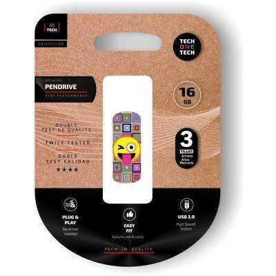 Pendrive 16gb tech one tech emoji guiño usb 2.0