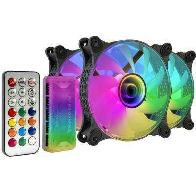Pack 3 ventiladores mars gaming mf-3dkit/ 12cm + hub + mando a distancia/ argb/ negro