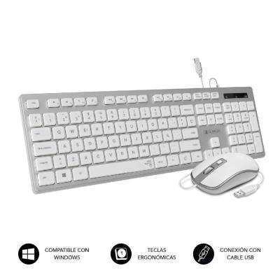 Teclado y ratón subblim combo wired ergo keys&nbsp;silent flat hq/ plata y blanco