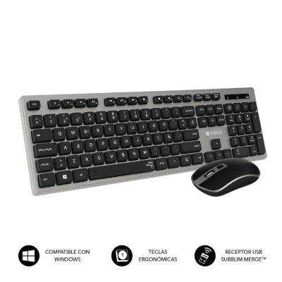 Teclado y ratón inalámbrico subblim combo wireless ergo keys silent flat hq/ gris y negro