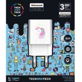 Cargador de pared tech one tech unicornio dream/ 2xusb/ 12w/ blanco