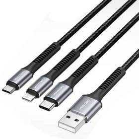Cable usb 2.0 lightning vention h18bav/ usb tipo-c macho/ lightning macho - microusb macho - usb macho/ 1.2m/ negro
