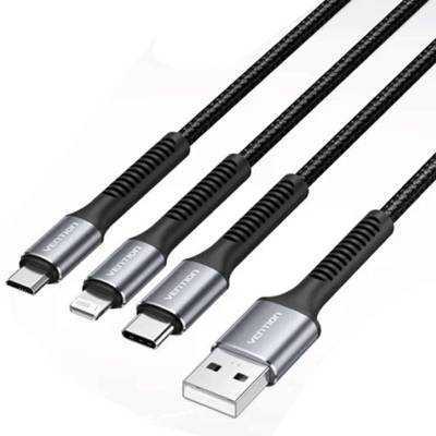 Cable usb 2.0 lightning vention h18bav/ usb tipo-c macho/ lightning macho - microusb macho - usb macho/ 1.2m/ negro