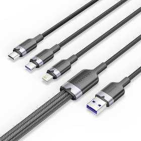 Cable usb 2.0 lightning vention ctpbg/ usb macho/ usb tipo-c macho - microusb macho - lightning macho/ hasta 60w/ 480mbps/