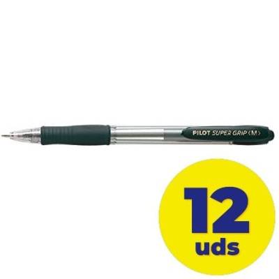 Caja de bolígrafos de tinta de aceite retráctil pilot super grip m/ 12 unidades/ negros