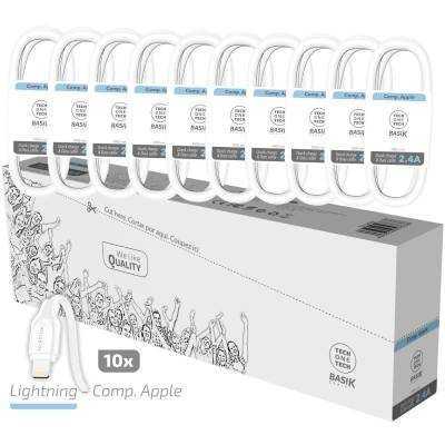 Pack 10 cables lightning tech one tech basik tec2952/ usb macho - lightning macho/ 1m/ blanco