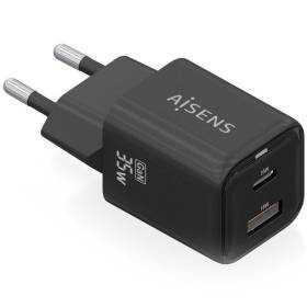 Cargador de pared gan aisens asch-35w2p025-bk/ 1xusb tipo-c/ 1xusb/ 35w