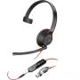 Auricular poly blackwire 5210 + 3.5 mm + adaptador usb-c/a/ con micrófono/ jack 3.5 - usb tipo-c/ jack 3.5 - usb tipo-c/ bulk/