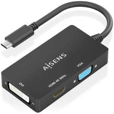 Conversor HDMI Aisens A109-0954/ USB Tipo-C Macho - DVI/HDMI/VGA Hembra/ 15cm/ Negro
