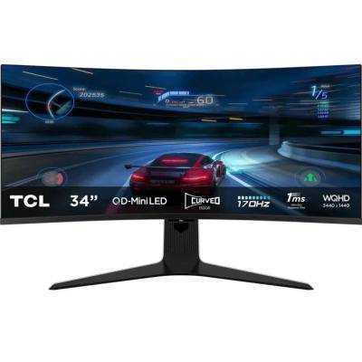 Monitor Gaming Curvo TCL 34R83Q 34'/ WQHD/ 1ms/ 170Hz/ QLED/ Multimedia/ Regulable en altura/ Blanco y Negro