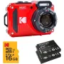 Pack Cámara Digital Kodak Pixpro WPZ2RD6 + 2 Baterías + 1 MicroSD/ 16MP/ Zoom Óptico 4x/ Rojo