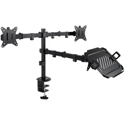 Soporte de Mesa para 2 Monitores y 1 Portátil TooQ DB1202TN-B/ Giratorio/ Inclinable/ hasta 9kg