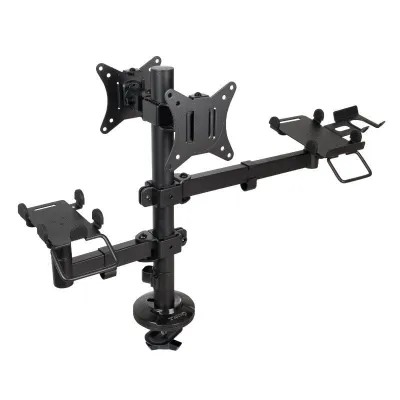 Soporte de Mesa para 2 Monitores, TPV, Impresora, Términal y Lector TooQ TQPM0002/ Giratorio/ Inclinable/ hasta 9kg