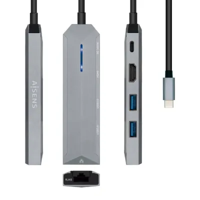 Docking USB Tipo-C Aisens ASUC-5P003-GR/ 1xHDMI 4K/ 2xUSB/ 1xRJ45/ 1xUSB Tipo-C PD/ Gris