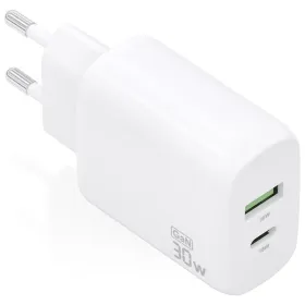 Cargador de Pared GaN Aisens A110-0923/ 1xUSB Tipo-C/ 1xUSB/ 30W/ Blanco