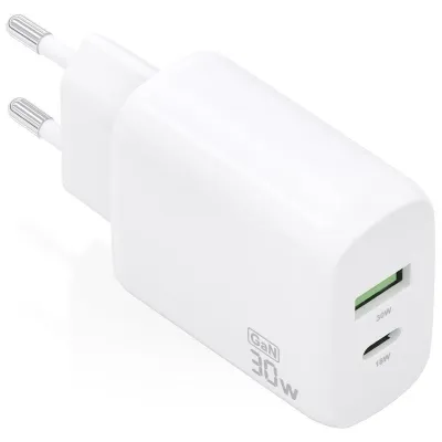 Cargador de Pared GaN Aisens A110-0923/ 1xUSB Tipo-C/ 1xUSB/ 30W/ Blanco