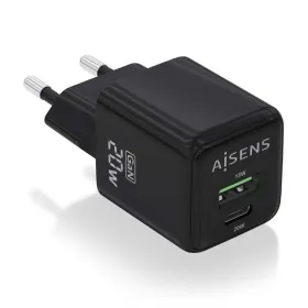 Cargador de Pared GaN Aisens ASCH-20W2P011-BK/ 1xUSB Tipo-C/ 1xUSB/ 20W