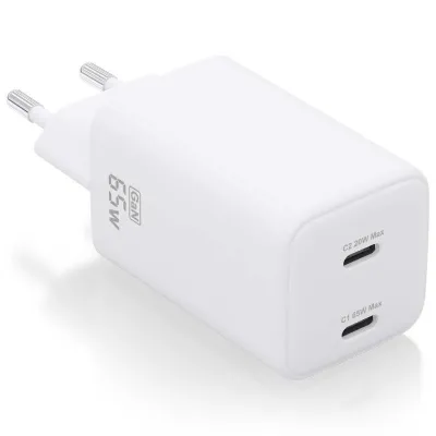 Cargador de Pared GaN Aisens ASCH-65W2P039-W/ 2xUSB Tipo-C/ 65W