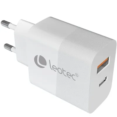 Cargador de Pared GaN Leotec LECSPH30W2W/ 1xUSB Tipo-C/ 1xUSB/ 30W