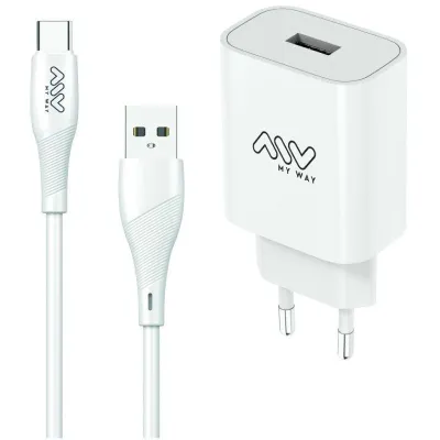 Cargador de Pared Myway MYWEPAK0002/ 1xUSB + Cable USB Tipo-C/ 15W