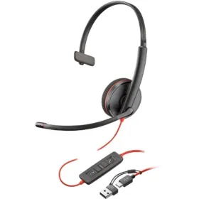 Auricular Poly Blackwire 3210 + Adaptador USB-C/A/ con Micrófono/ USB Tipo-C/ Bulk/ Negro