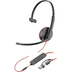 Auricular Poly Blackwire 3215 + 3.5mm + Adaptador USB-C/A/ con Micrófono/ Jack 3.5 - USB Tipo-C/ Bulk/ Negro