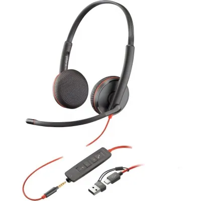 Auriculares Poly Blackwire 3225 + 3.5 mm + Adaptador USB-C/A/ con Micrófono/ Jack 3.5 - USB Tipo-C/ Bulk/ Negros