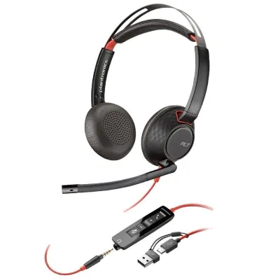 Auriculares Poly Blackwire 5220 USB-C + 3.5 mm + Adaptador USB-C/A/ con Micrófono/ Jack 3.5 - USB Tipo-C/ Bulk/ Negros