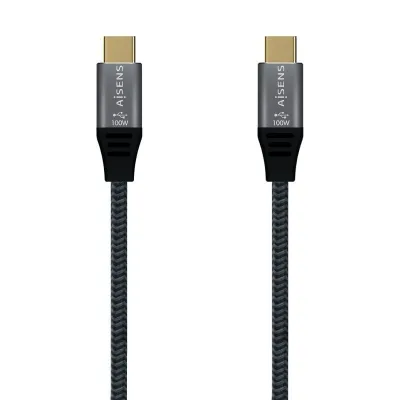 Cable USB 2.0 Tipo-C Aisens A107-0629 5A 100W/ USB Tipo-C Macho - USB Tipo-C Macho/ Hasta 100W/ 480Mbps/ 2m/ Gris