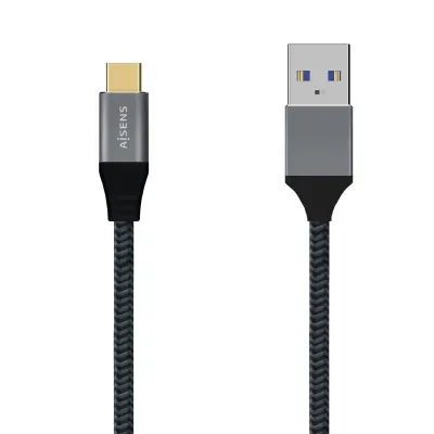 Cable USB 3.1 Tipo-C Aisens A107-0633/ USB Tipo-C Macho - USB Macho/ Hasta 27W/ 1250Mbps/ 2m/ Gris