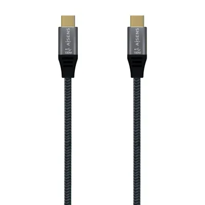 Cable USB 3.2 Tipo-C Aisens A107-0671 20GBPS 100W/ USB Tipo-C Macho - USB Tipo-C Macho/ Hasta 100W/ 20Gbps/ 1m/ Gris