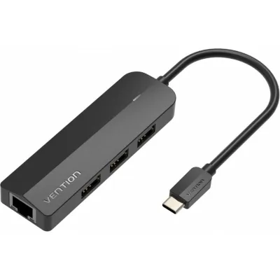 Hub USB Tipo-C Vention TGOBB/ 3xUSB/ 1xRJ45/ 1x Micro B PD