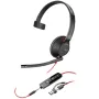 Auricular Poly Blackwire 5210 + Adaptador USB-C/A/ con Micrófono/ Jack 3.5mm/ Negro