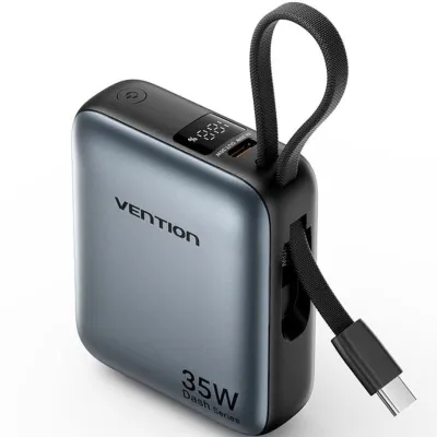 Powerbank 10000mAh Vention FHFH0/ 35W/ Gris/ Incluye Cable USB Tipo-C